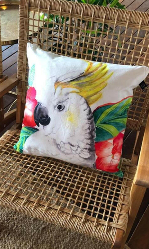 Cockatoo with Hibiscus Cushion Cover 45 x 45 cm.