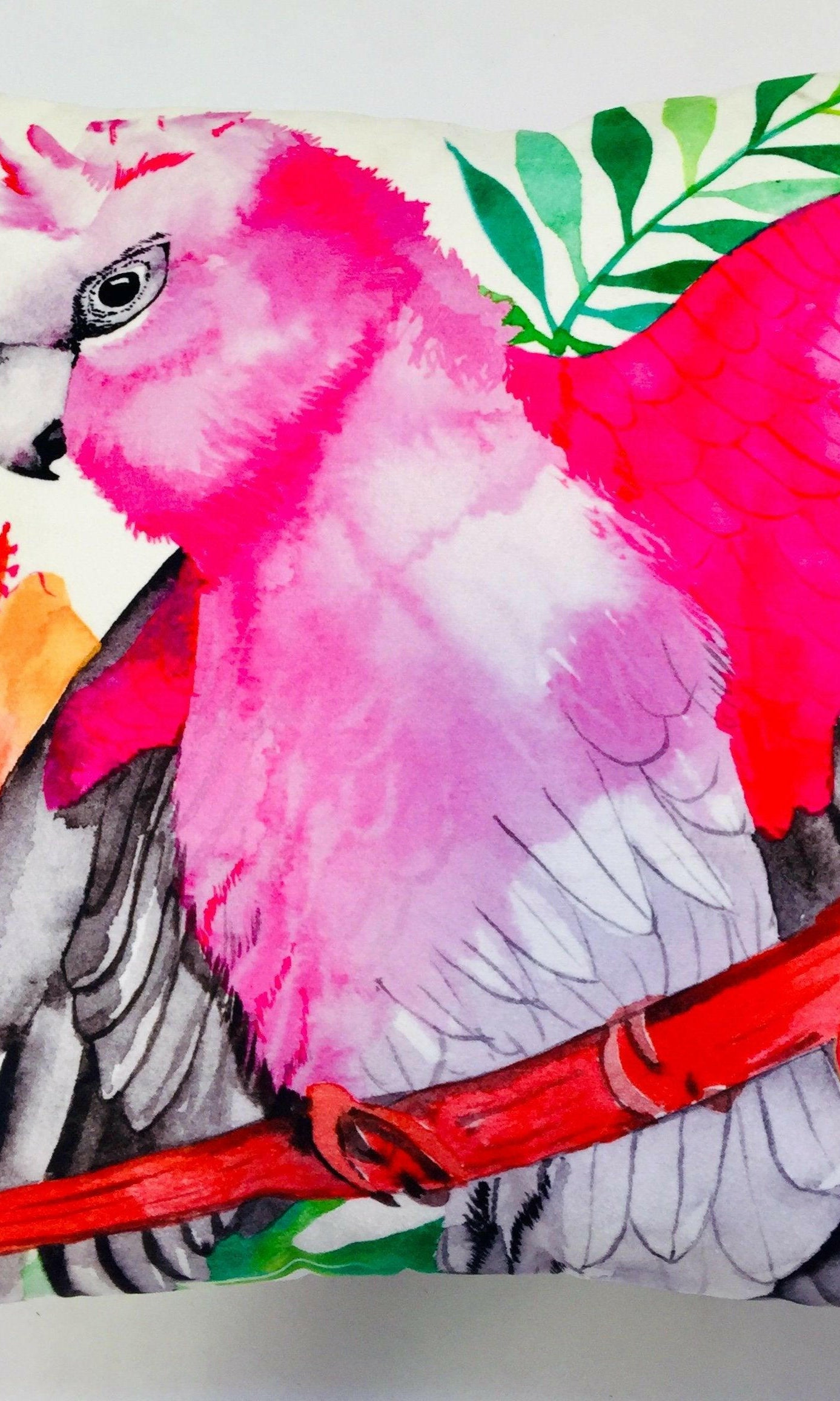 Pink and Grey Galah Cushion Cover 45cm.
