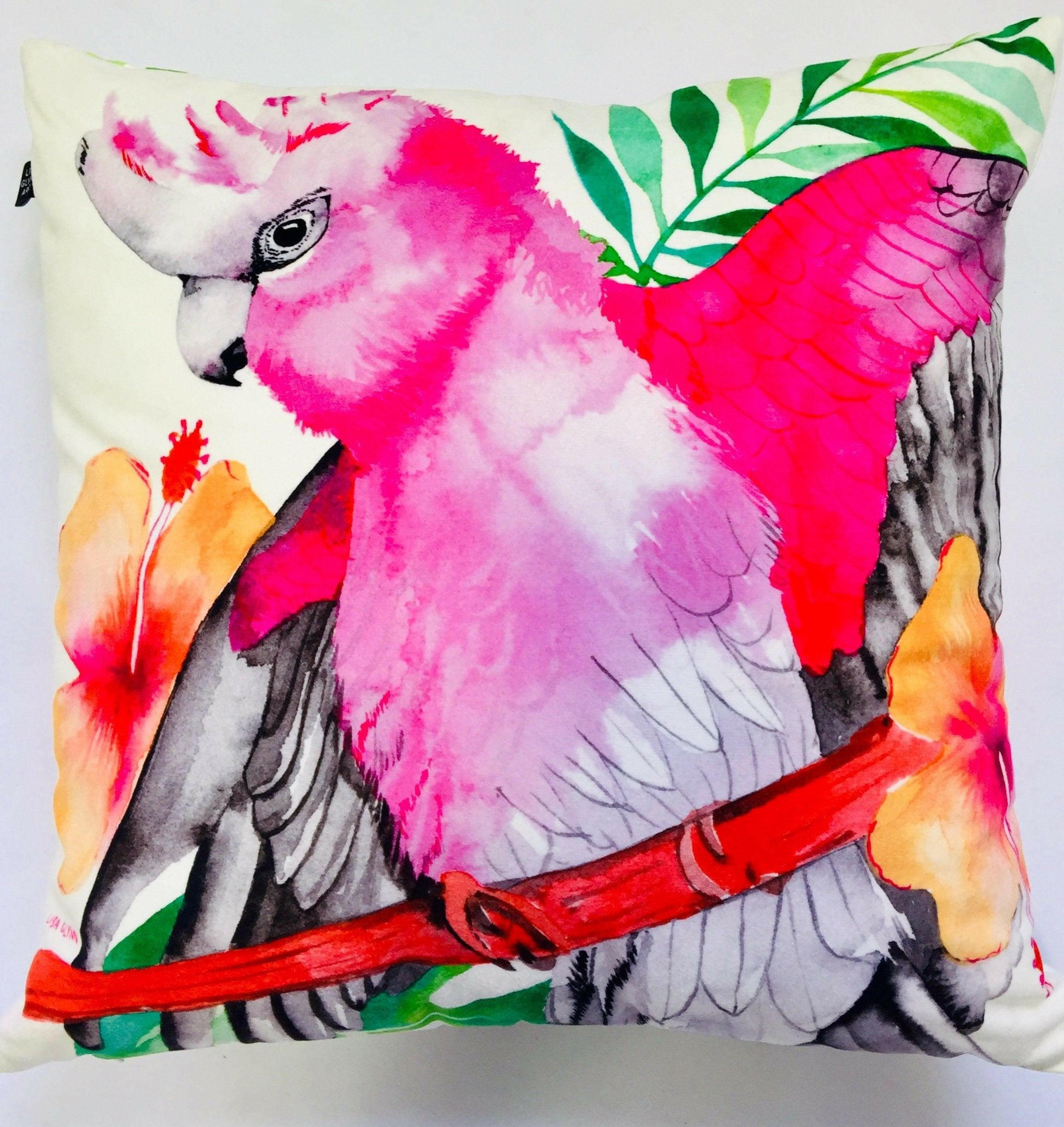 Pink and Grey Galah Cushion Cover 45cm.
