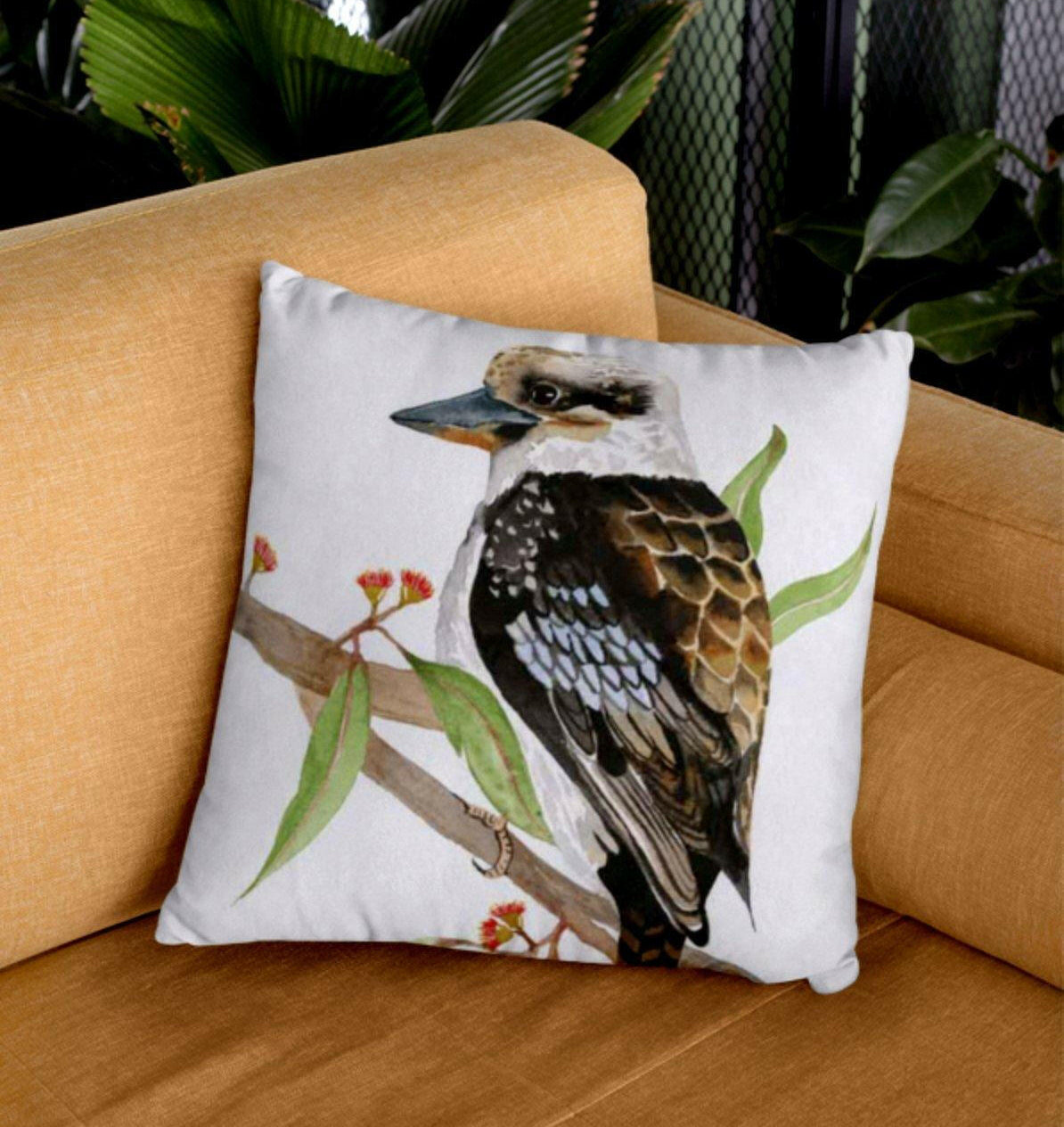 Kookaburra Cushion Cover Soft Plush Double Printed.