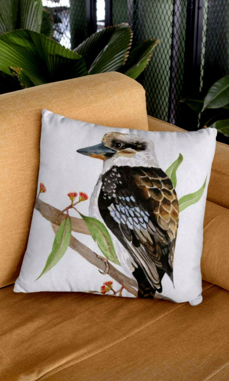 Kookaburra Cushion Cover Soft Plush Double Printed.