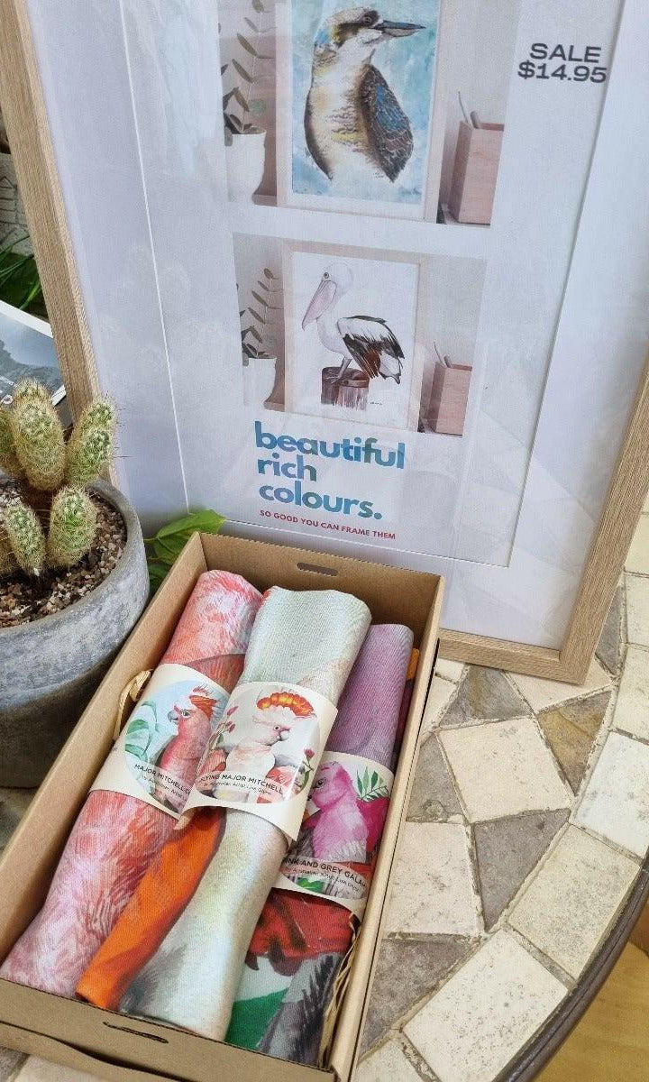 Australian Native Birds Gift Box Sets of Tea Towels.