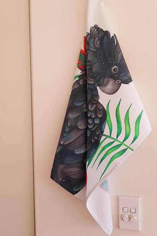 Black Cockatoo Tea Towel 100% Cotton.