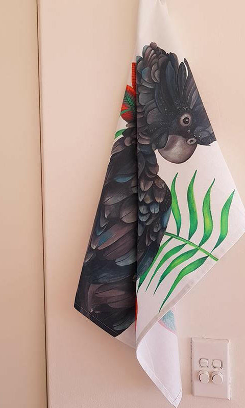 Black Cockatoo Tea Towel 100% Cotton.
