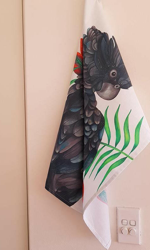Black Cockatoo Tea Towel 100% Cotton.