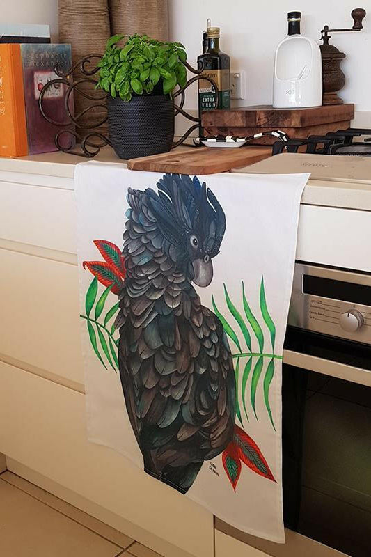 Black Cockatoo Tea Towel 100% Cotton.