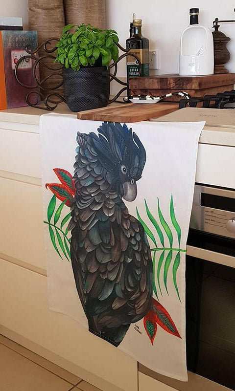 Black Cockatoo Tea Towel 100% Cotton.