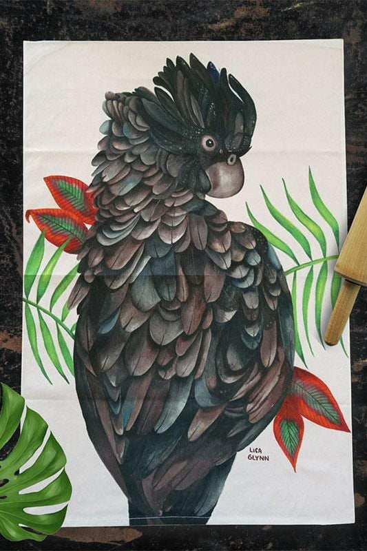 Black Cockatoo Tea Towel 100% Cotton.
