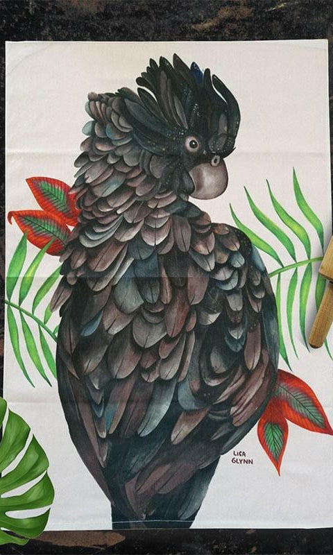 Black Cockatoo Tea Towel 100% Cotton.