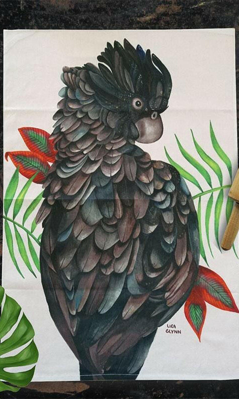 Black Cockatoo Tea Towel 100% Cotton.