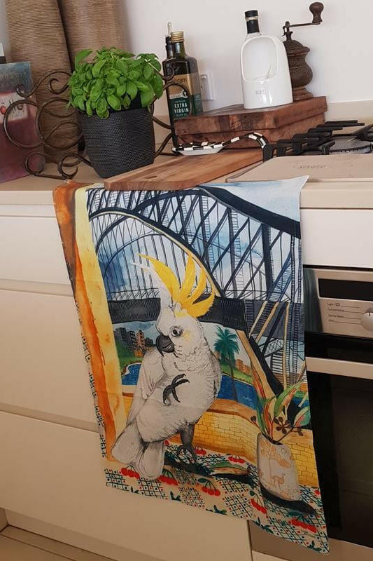 Cockatoo in Sydney Tea Towel 100% Cotton.