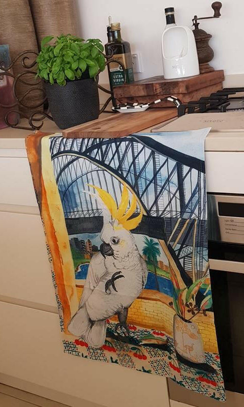 Cockatoo in Sydney Tea Towel 100% Cotton.