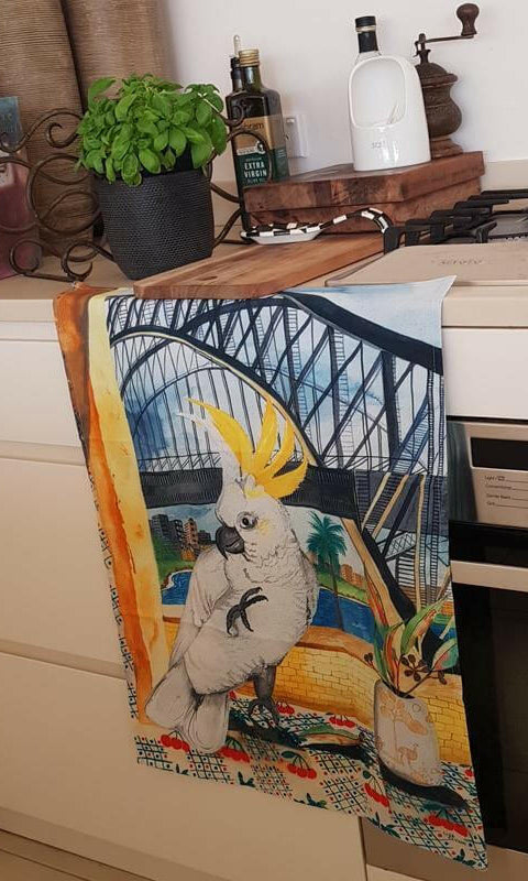 Cockatoo in Sydney Tea Towel 100% Cotton.
