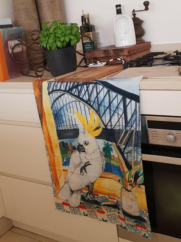 Cockatoo in Sydney Tea Towel 100% Cotton.