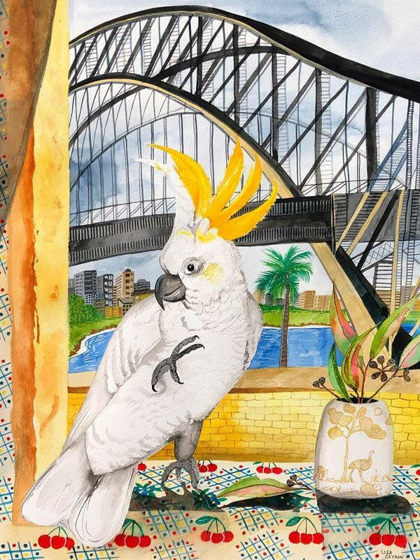 Cockatoo in Sydney Tea Towel 100% Cotton.