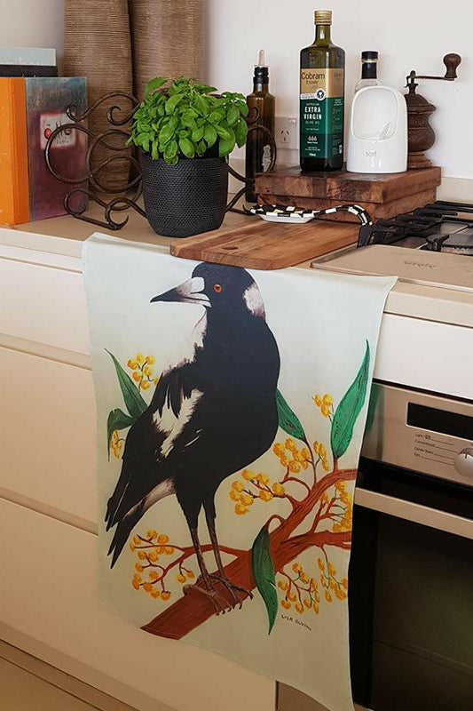 Magpie Tea Towel 100% Cotton.