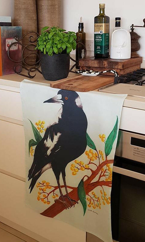 Magpie Tea Towel 100% Cotton.