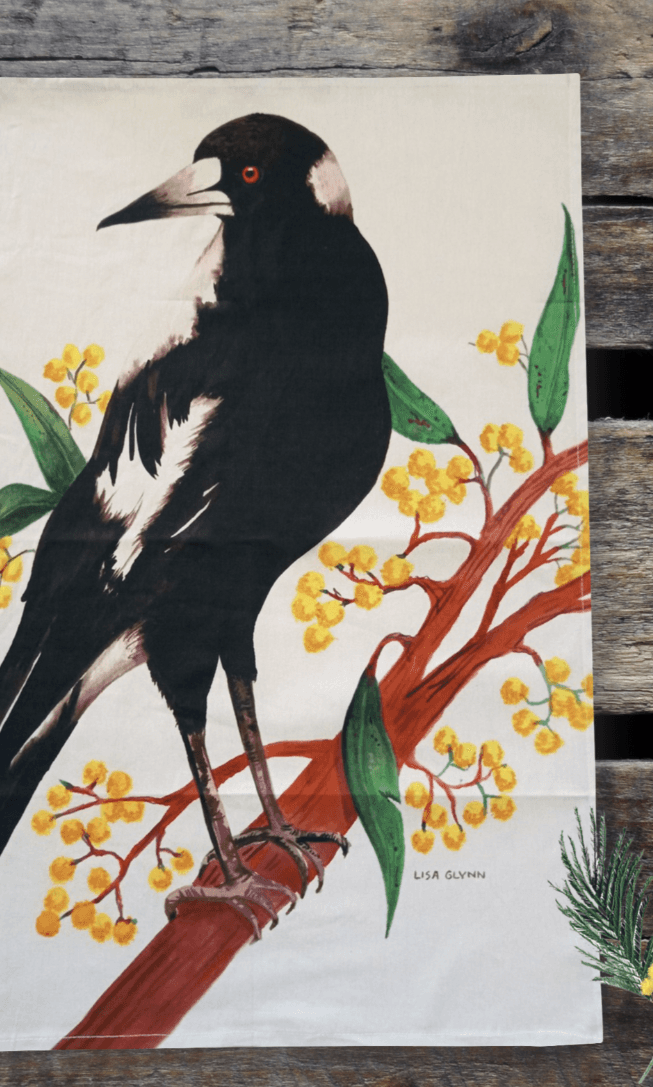 Magpie Tea Towel 100% Cotton.