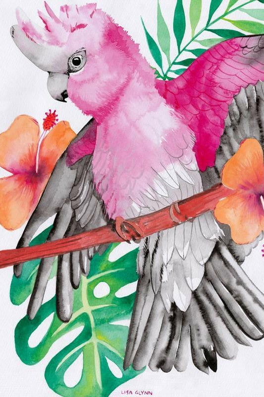 Pink and Grey Galah Tea Towel 100% Cotton.