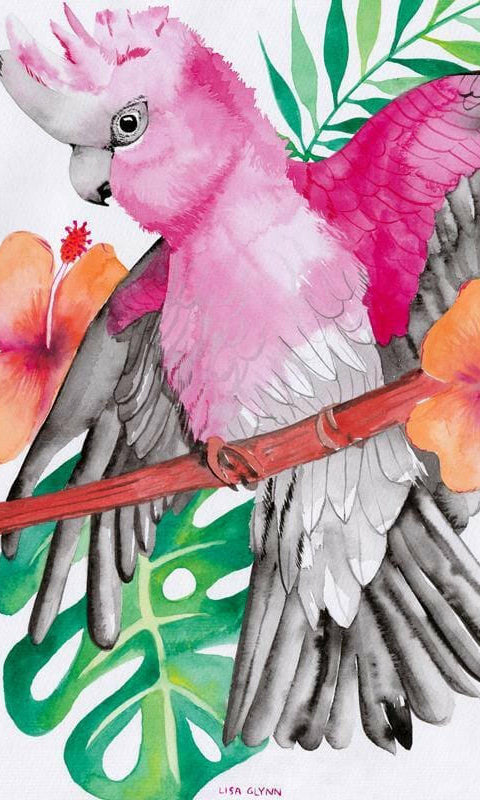 Pink and Grey Galah Tea Towel 100% Cotton.