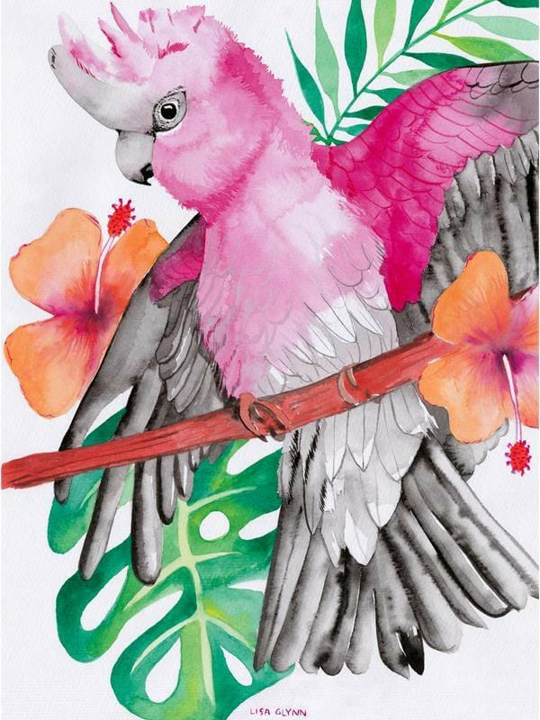 Pink and Grey Galah Tea Towel 100% Cotton.