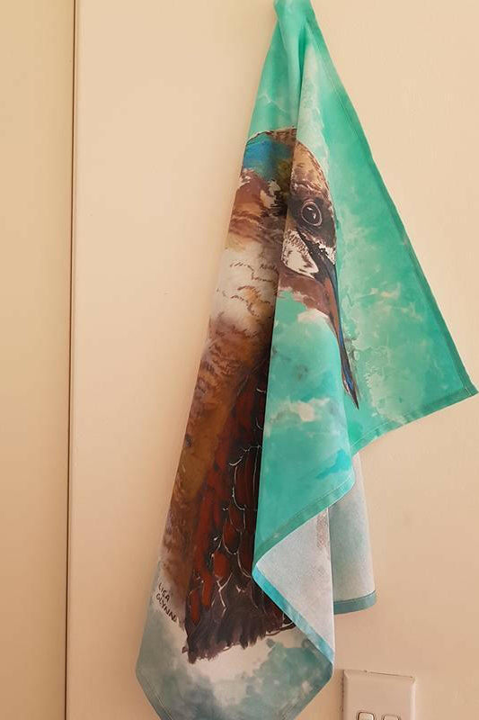 Kookaburra Two Australian Bird Tea Towel 100% Cotton.