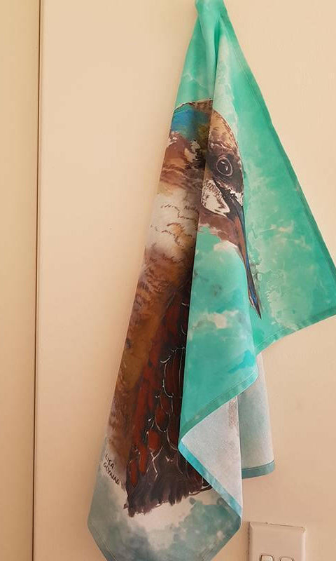Kookaburra Two Australian Bird Tea Towel 100% Cotton.