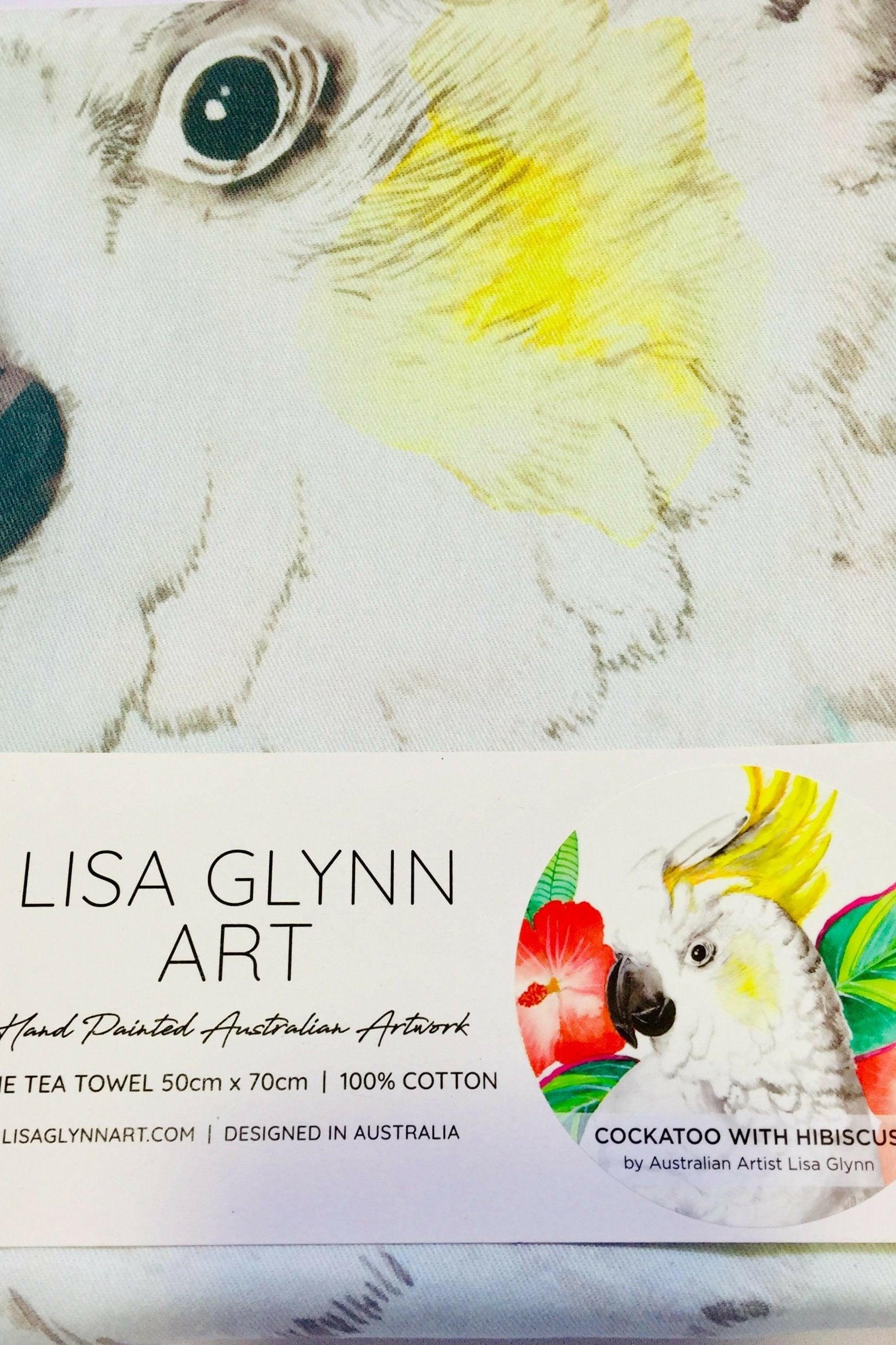 Cockatoo With Hibiscus Tea Towel.