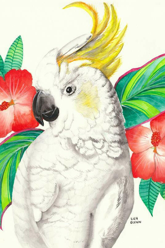 Cockatoo With Hibiscus Tea Towel.