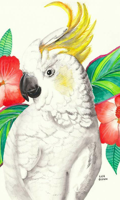 Cockatoo With Hibiscus Tea Towel.