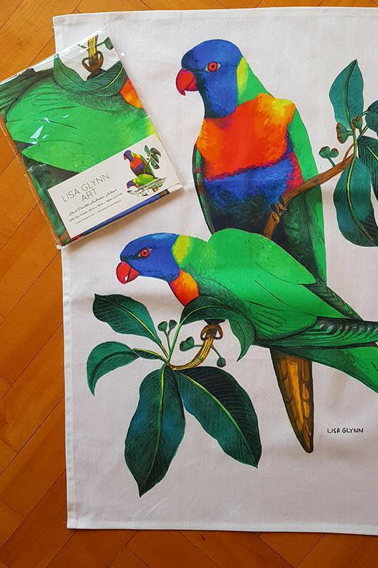 Rainbow Lorikeet Tea Towel - Australian Souvenir Tea Towel.
