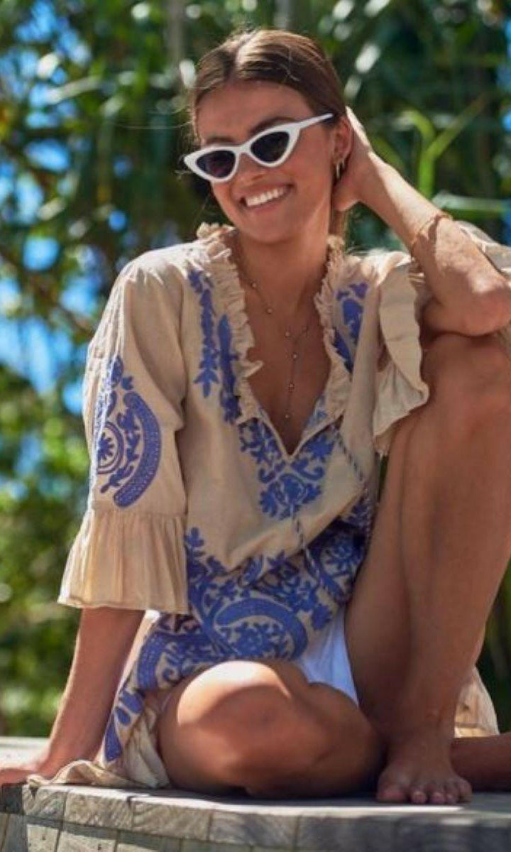 HS21-NAUG-2472 Naudic Hacienda Tunic Denver Aari Embroidered Kaftan.