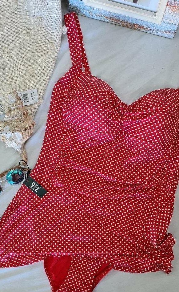 Niptuck Red & White Polka Dot Skirted One Piece.