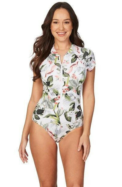 Niptuck White Isle of Waimea Una SunSafe Surf Suit.