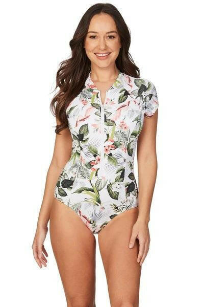 Niptuck White Isle of Waimea Una SunSafe Surf Suit.