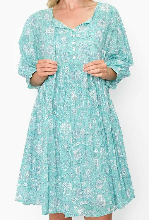 One Summer Boho Cotton Aqua Turquoise Dress.