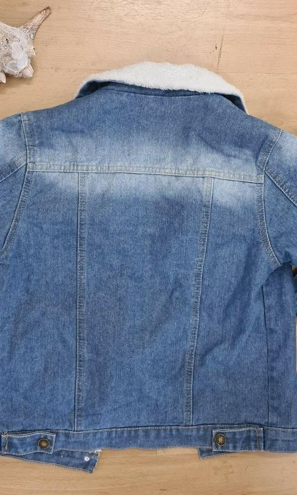 Le Gia Denim Jacket Fleece Jacaranda Blue Denim.