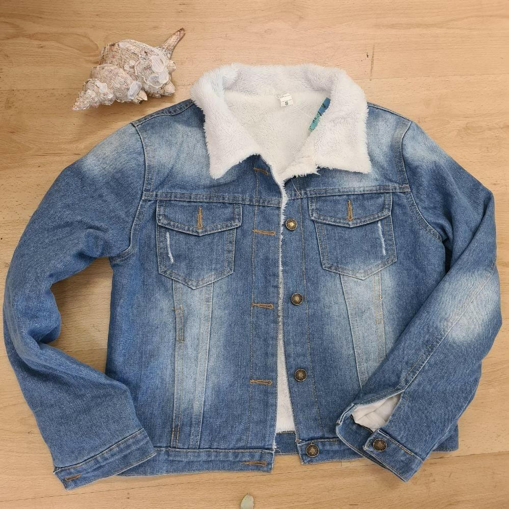 Le Gia Denim Jacket Fleece Jacaranda Blue Denim.
