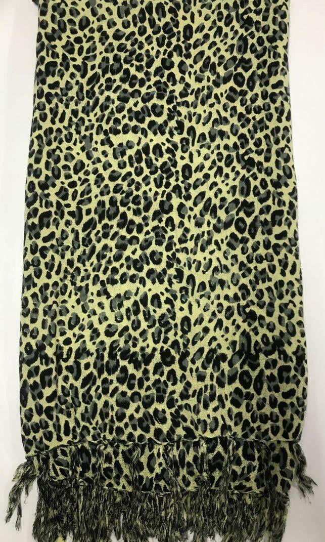 Rayon Wrap Animal Pattern Fringed Sarong Black.