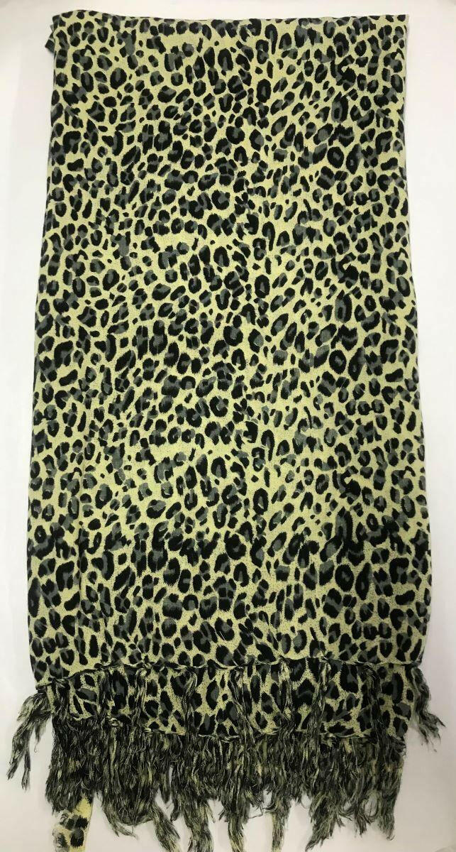 Rayon Wrap Animal Pattern Fringed Sarong Black.