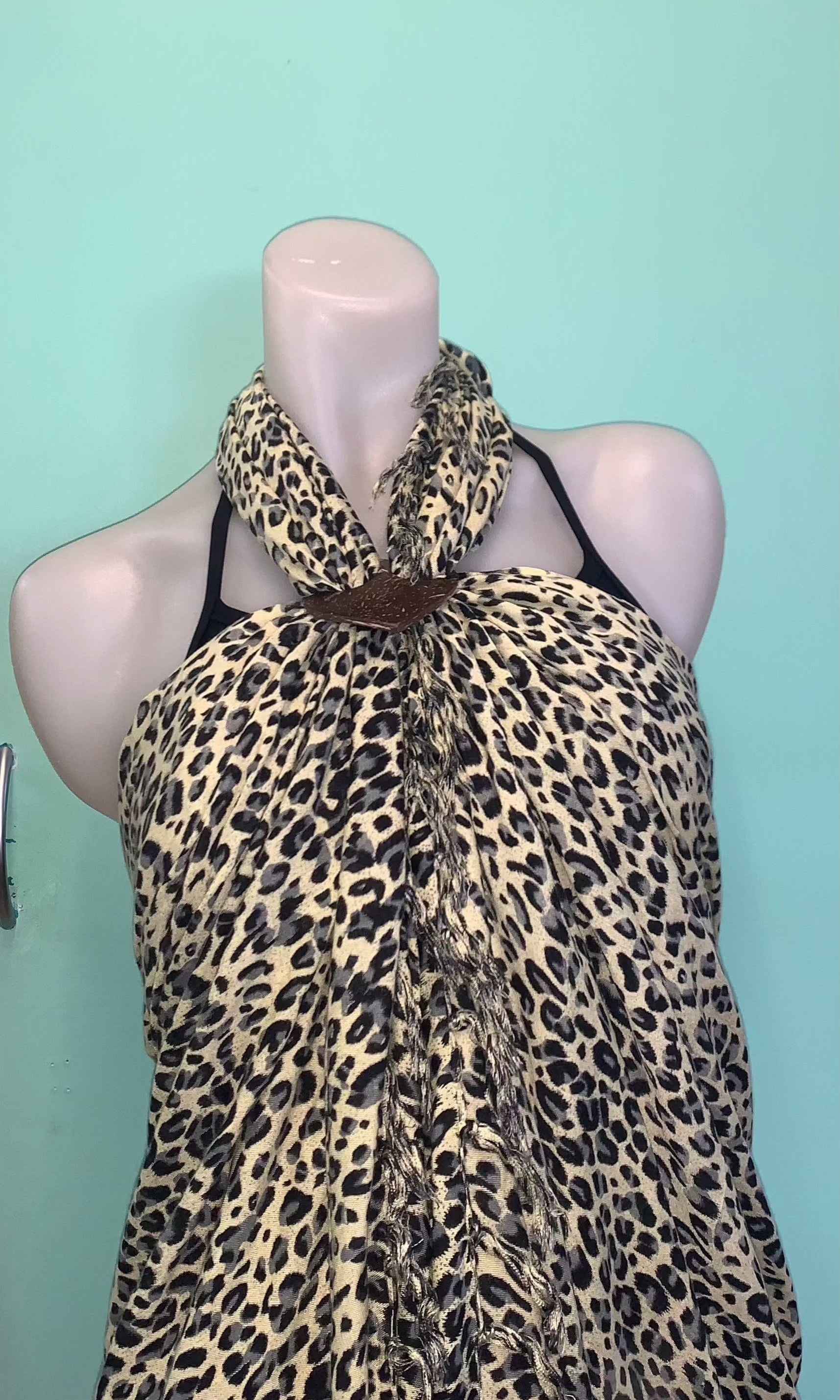 Rayon Wrap Animal Pattern Fringed Sarong Black.