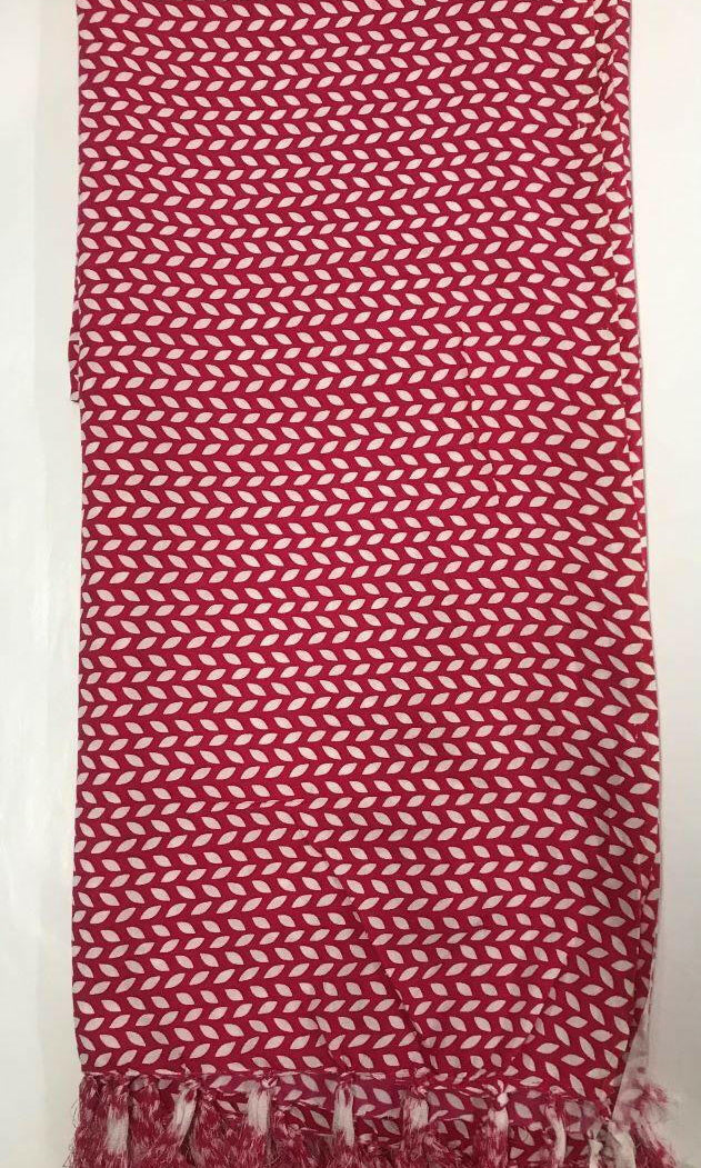 Rayon Sarong Soft Patterned Fringed Sarong Hot Pink/White.