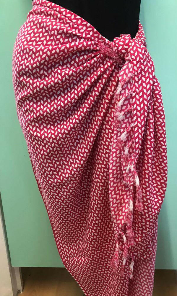 Rayon Sarong Soft Patterned Fringed Sarong Hot Pink/White.