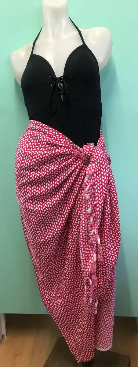 Rayon Sarong Soft Patterned Fringed Sarong Hot Pink/White.