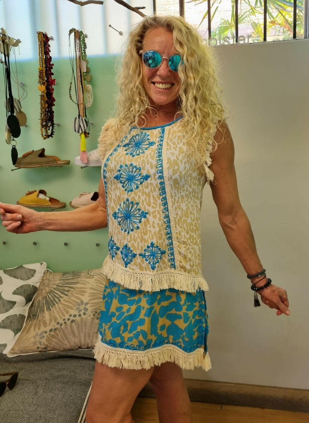 Aqua Blue Sleeveless Kaftan Soft Rayon Top.