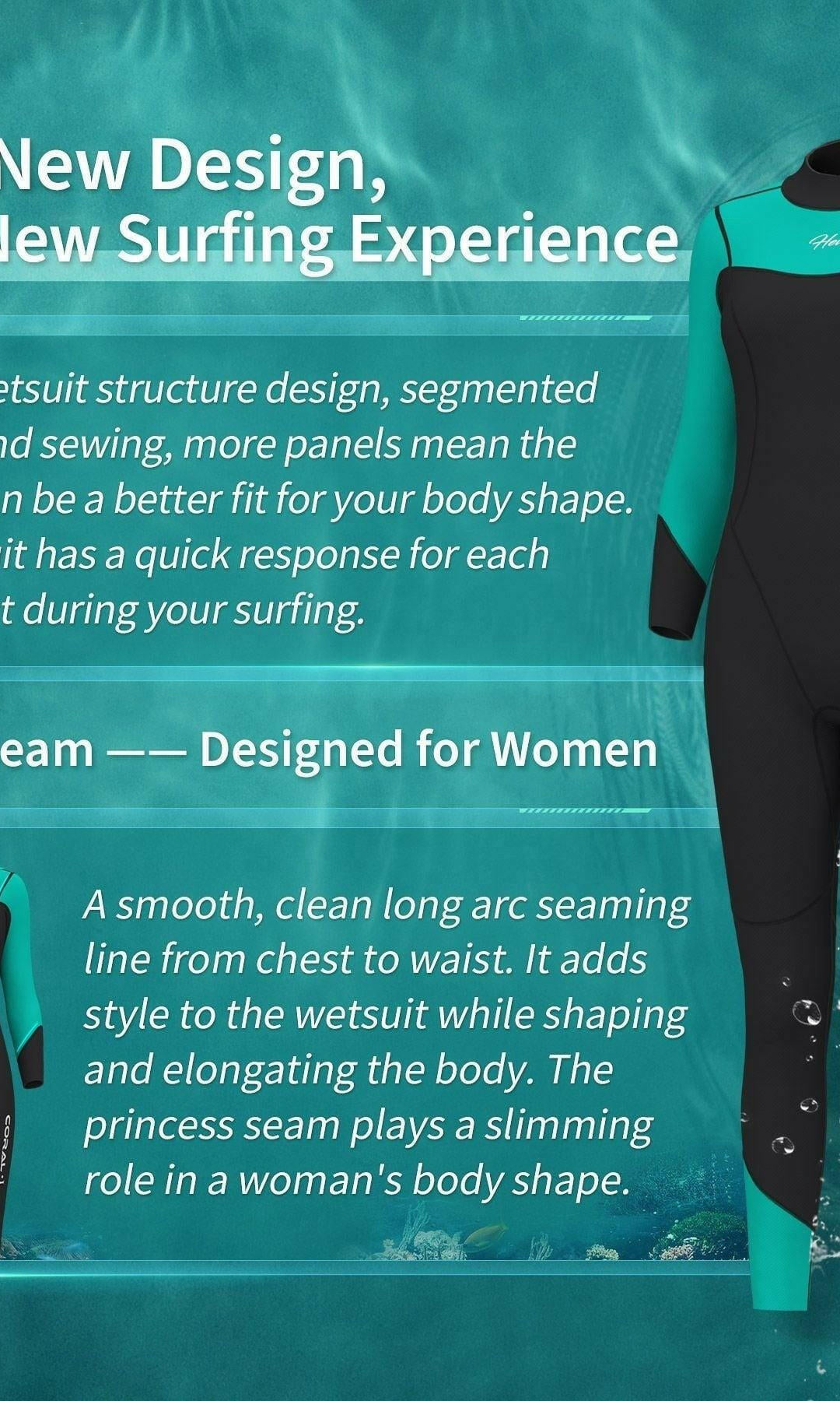 Hevto Women's Ocean Swimmers Wetsuit - Full Length Back Zip.
