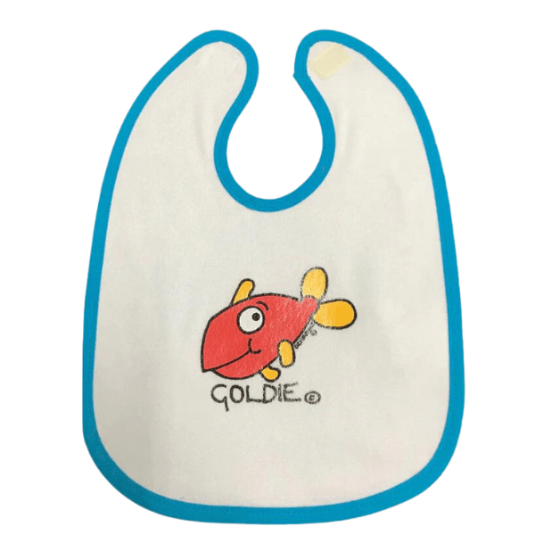 Ozi Varmints Baby Bib - White/Aqua - Goldie.