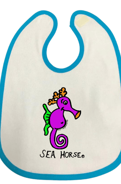 Ozi Varmints Baby Bib - White/Aqua - Seahorse.