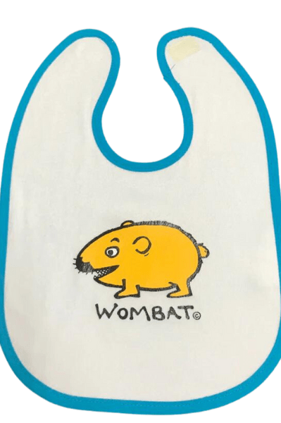 Ozi Varmints Baby Bib - White/Aqua - Wombat.