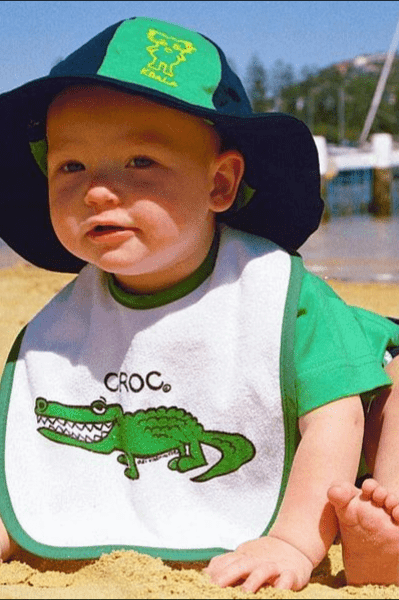Ozi Varmints Baby Bib - White/Green - Croc.